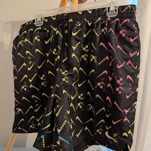 Nike Men’s Black Athletic Shorts with Neon Swoosh Print